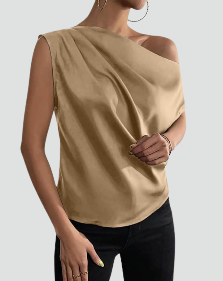 Beige Luxury Women's One Shoulder Blouse
