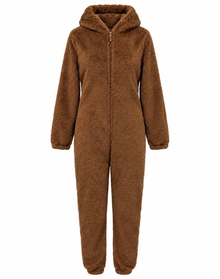 Stijlvolle Winterse Fleece Onesie met Capuchon en Rits voor Vrouwen