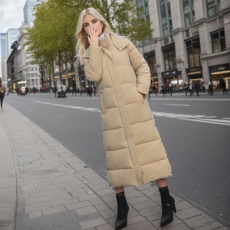 Doudoune longue chaude pour femme avec capuche