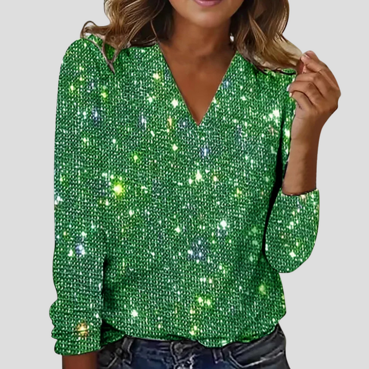 Glanzende Dames Blouse met V-Hals en Lange Mouwen
