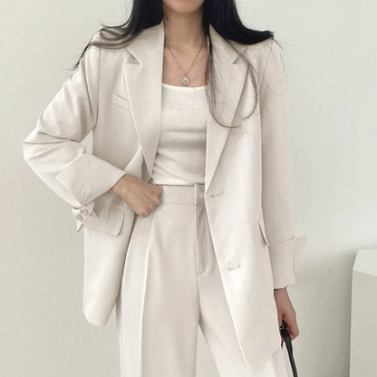 Gestructureerde en chique dames set met comfortabele blazer en broek