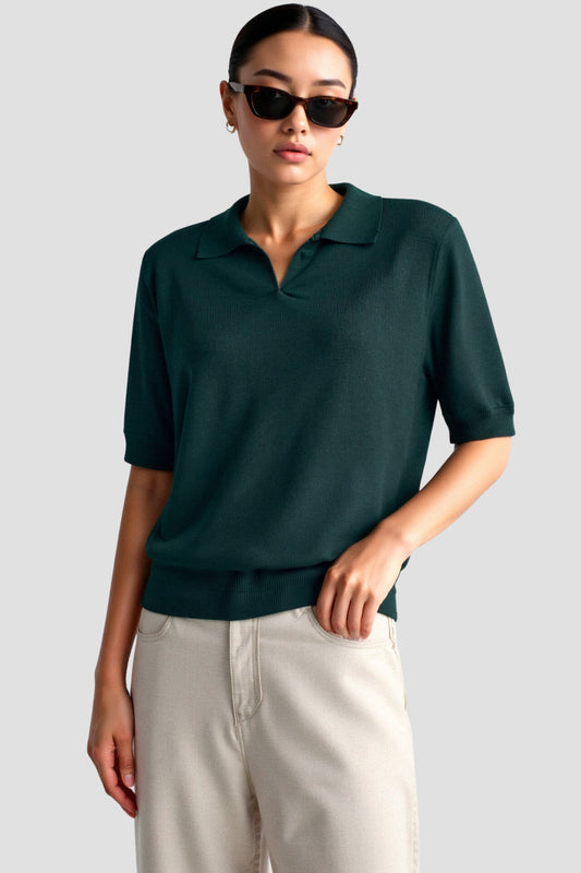 Dames Poloshirt met Korte Mouwen en V-Hals