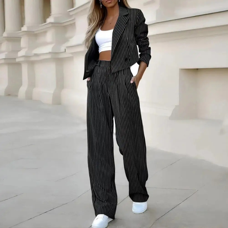 Raya | Elegante Gestreepte Blazer en Wijde Broek 2-delige Set