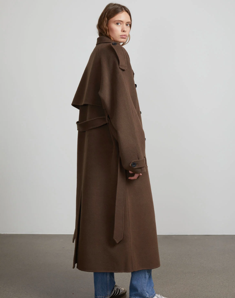 Oversized Long Women's Coat with Double Buttons
