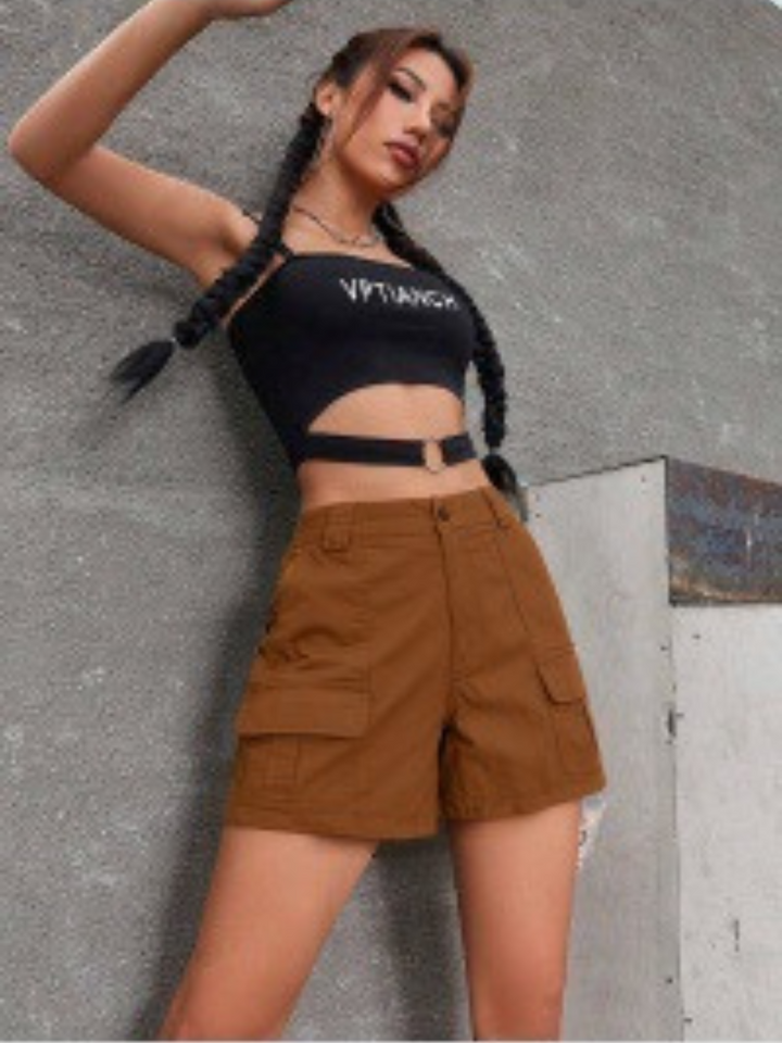 Stylish Women's Cargo Shorts with Pockets and High Waist