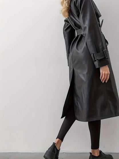 Stijlvolle Leren Dames Trenchcoat met Ceintuur