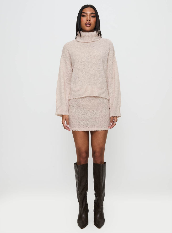 Soft Women's Knitted Sweater Set with Turtleneck and Mini Skirt