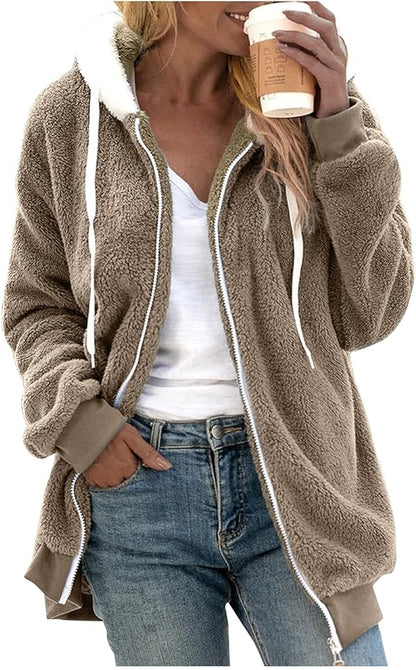 Lang Fleece Dames Teddy Vest met Capuchon