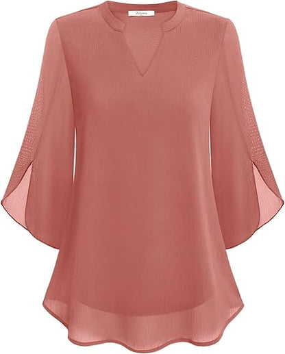 Luchtige Dames Blouse met V Hals en Losvallende Mouwen