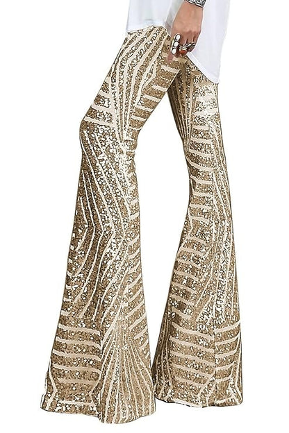 Gouden Glitter Vrouwen Pailletten Broek met Wijde Pijpen