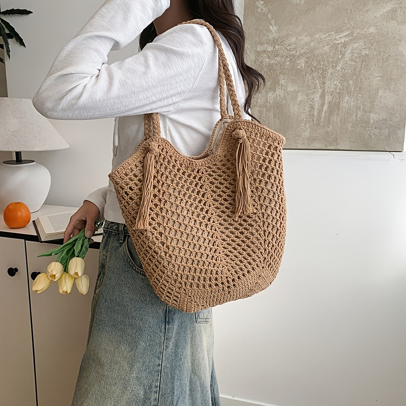Sac Shopper Bohème Estival Tressé pour Femme avec Poignées