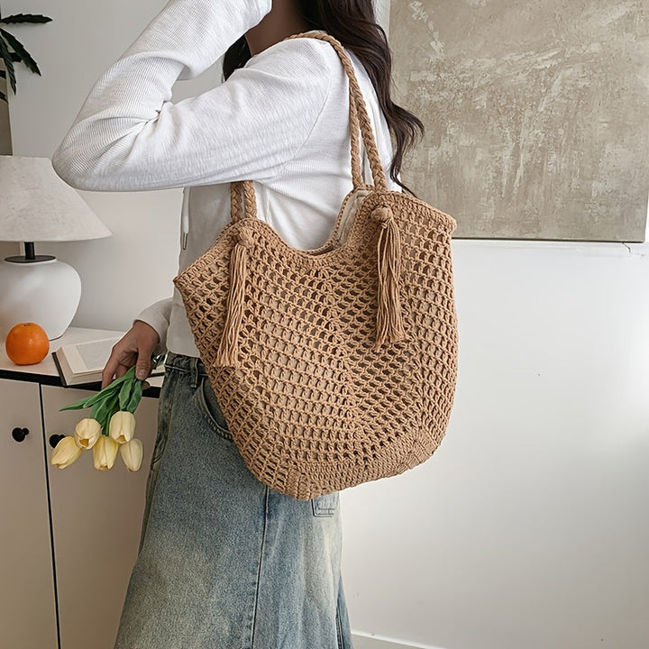 Sac Shopper Bohème Estival Tressé pour Femme avec Poignées
