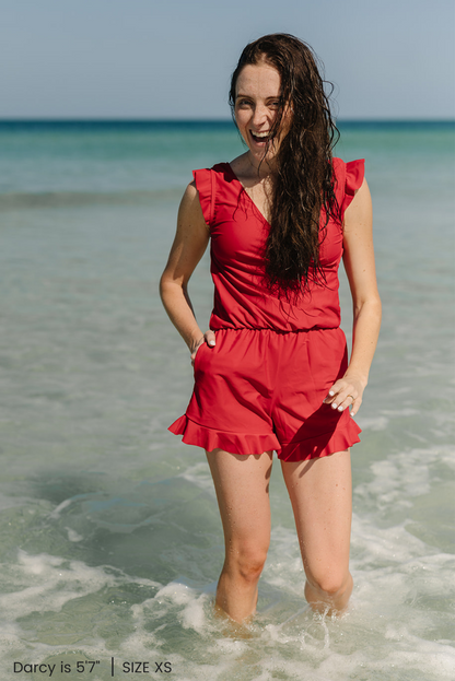 Zomerse Elegante Playsuit Dames Met V Hals en Ruches