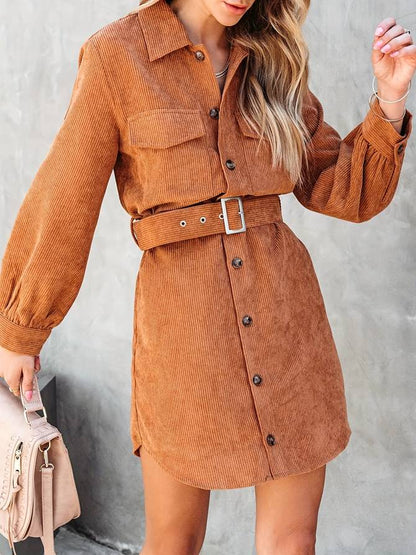 Stijlvolle Dames Mini Jurk Met Ceintuur En Knoopsluiting
