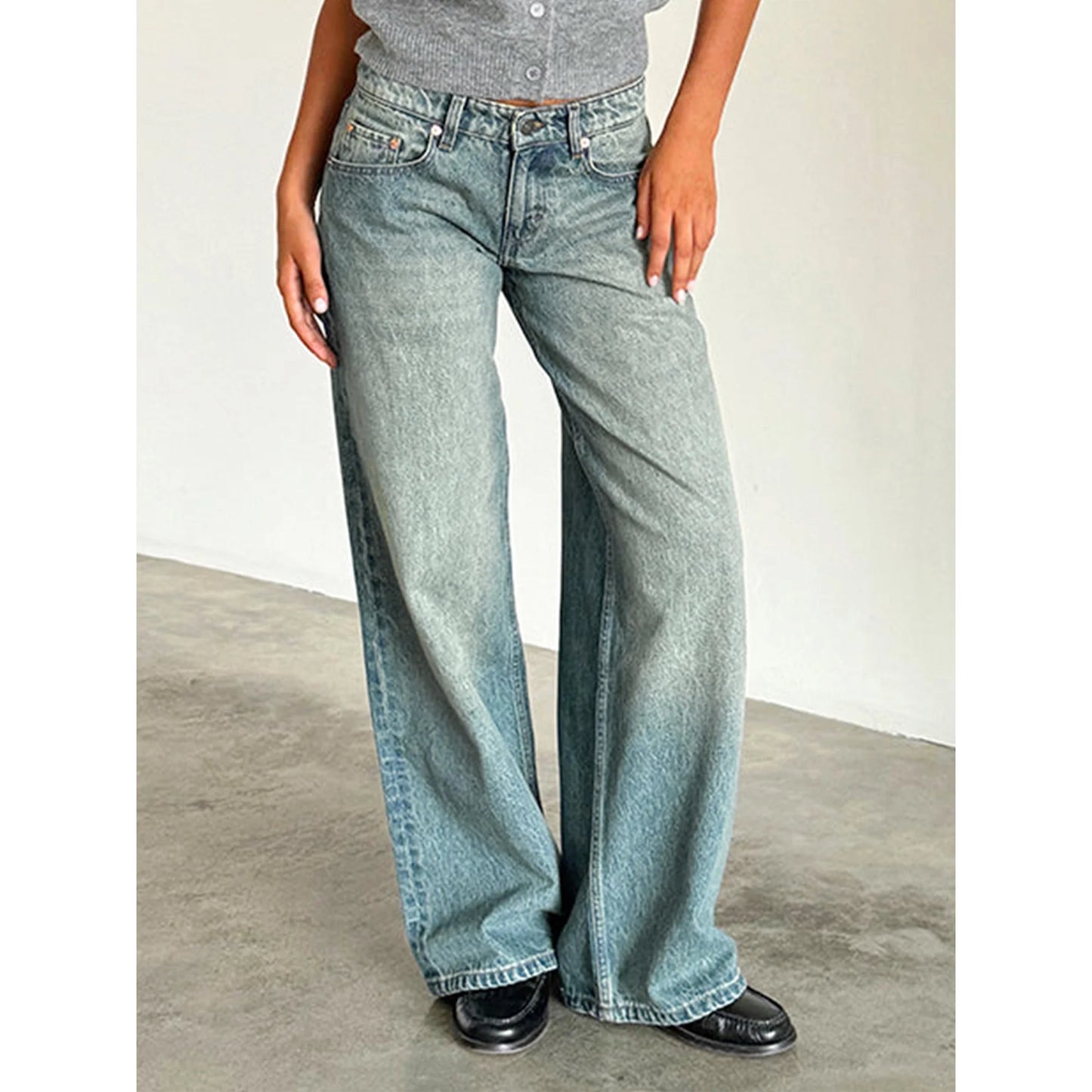 MILA | Stretch Low-Rise Jeans met Wijde Pijpen