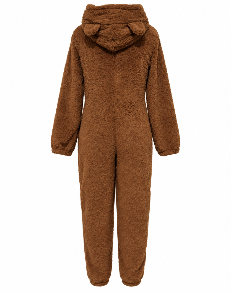 Stijlvolle Winterse Fleece Onesie met Capuchon en Rits voor Vrouwen