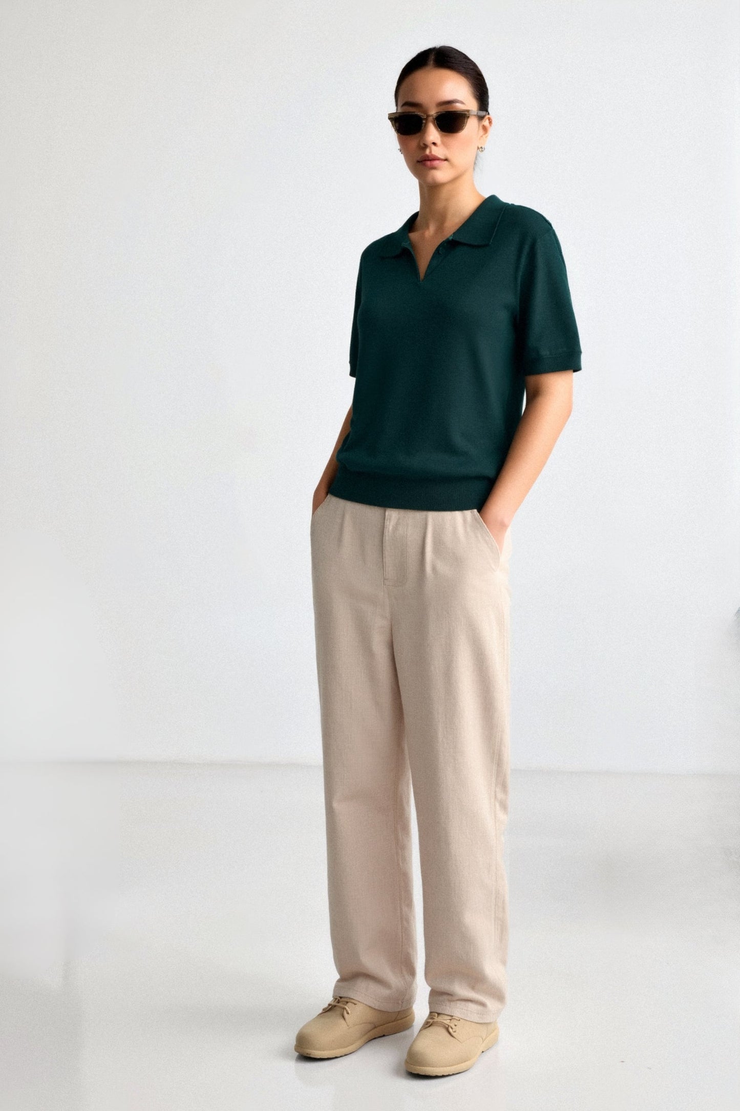 Dames Poloshirt met Korte Mouwen en V-Hals