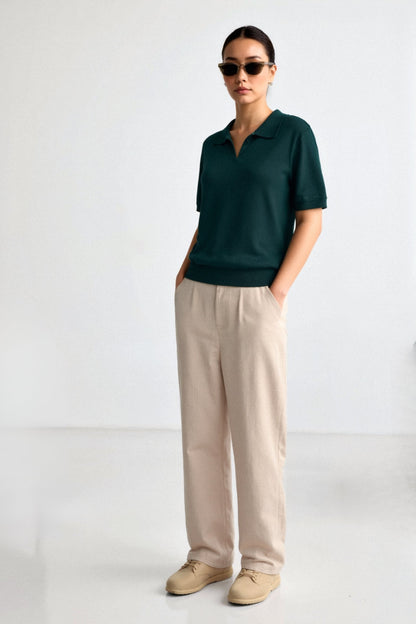 Dames Poloshirt met Korte Mouwen en V-Hals