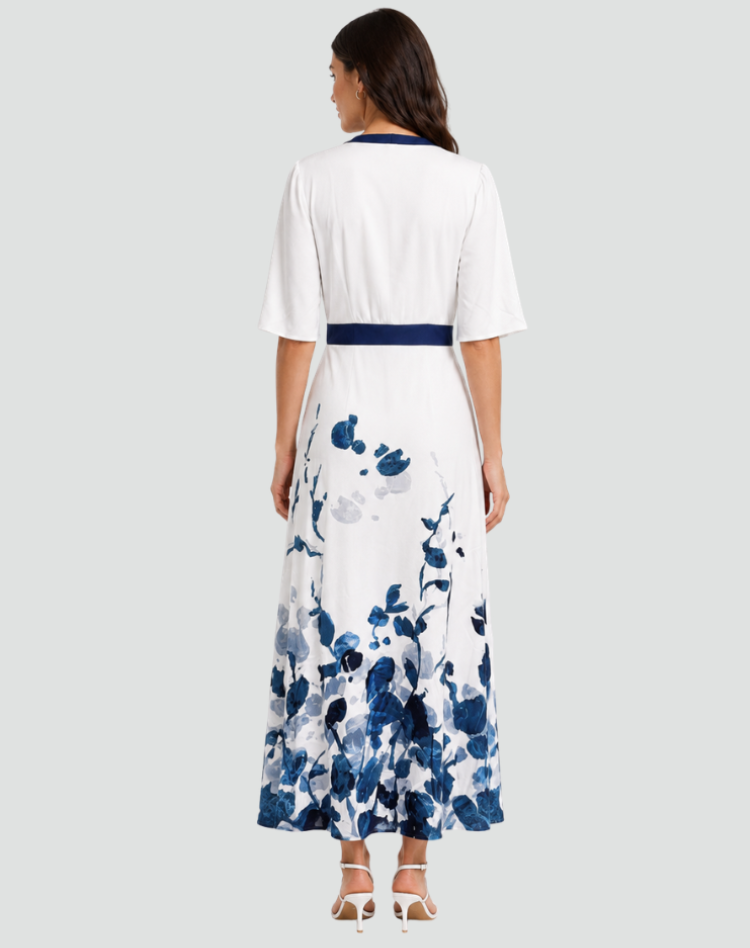 Elegant Party Maxi Dress for Women with Floral Print and V Neck