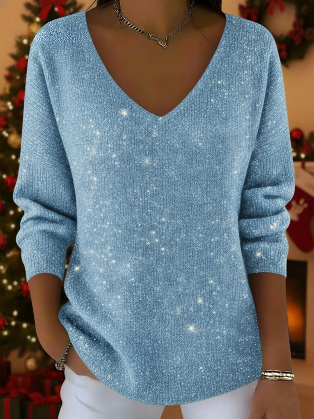 Glanzende Dames Blouse met V-Hals en Lange Mouwen