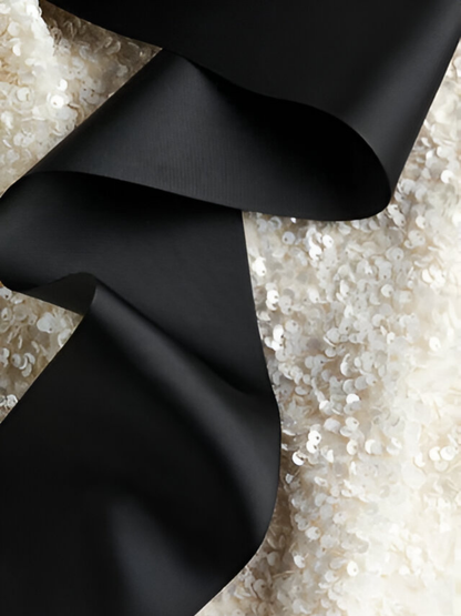 Witte Glitter Dames Mini Jurk met Lange Mouwen en Strik