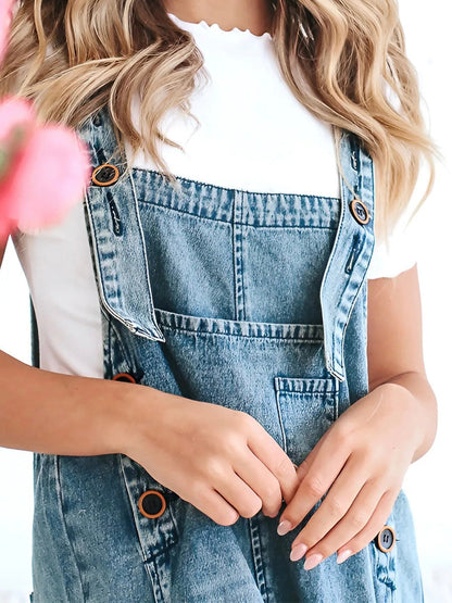 Denim oversized vrouwen jumpsuit met lichte vintage look