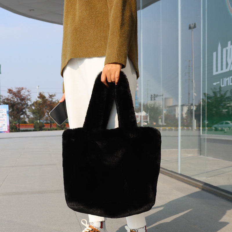Luxe Dames Shopper Tas met Teddy Look en Ruime Inhoud