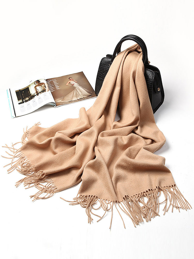 Elegant Soft Women's Wool Scarf with Fringes