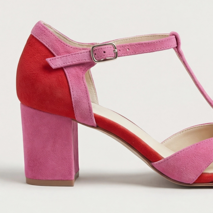 Gepolsterde Suède Dames Pumps met T-Bandje en Blokhak