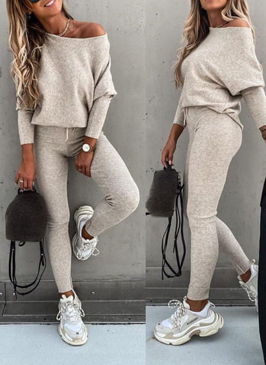 Luxe Off-Shoulder Dames Trui Set met Legging