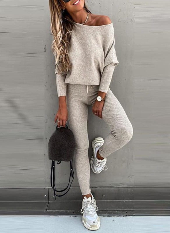Luxe Off-Shoulder Dames Trui Set met Legging
