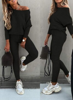 Luxe Off-Shoulder Dames Trui Set met Legging