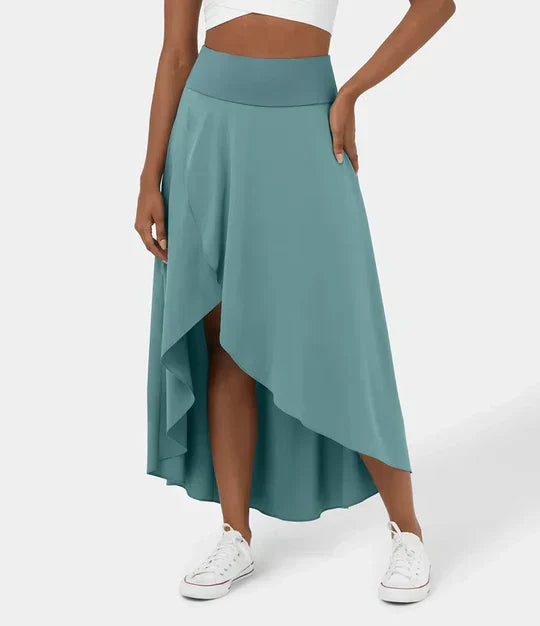 Women's Midi Skirt with High Waist and Chic Asymmetric Slit