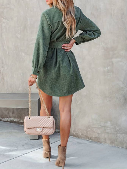 Stijlvolle Dames Mini Jurk Met Ceintuur En Knoopsluiting
