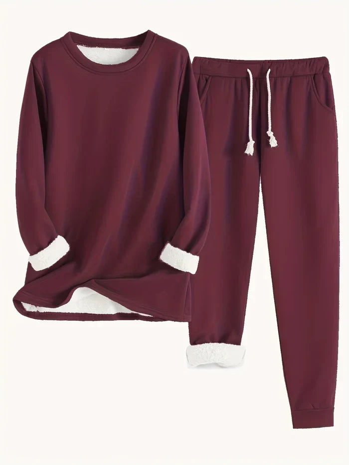 Gevoerde Fleece Dames Set met Ronde Hals en Joggingbroek