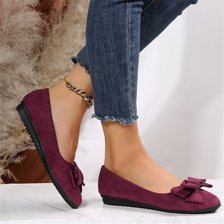 Zachte Suede-Look Dames Ballerina's met Strik en Ronde Neus