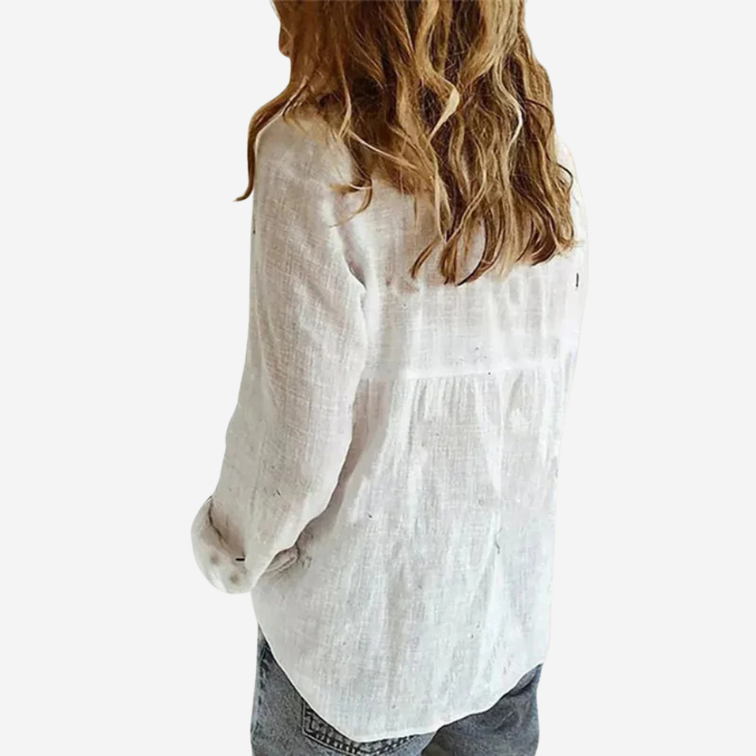 Soft Linen Women's Blouse With Buttons And Long Sleeves