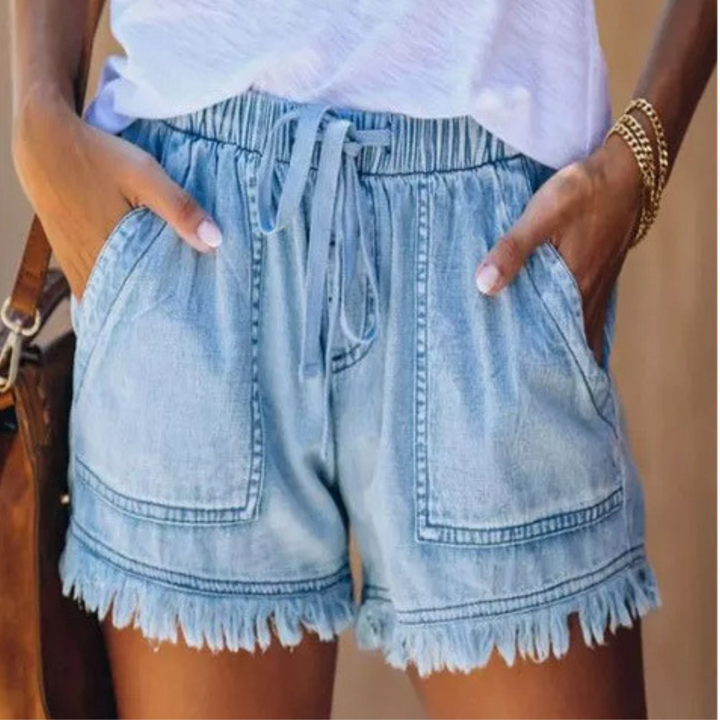 Damskie lekkie krótkie spodenki z kieszeniami i elastycznym pasem