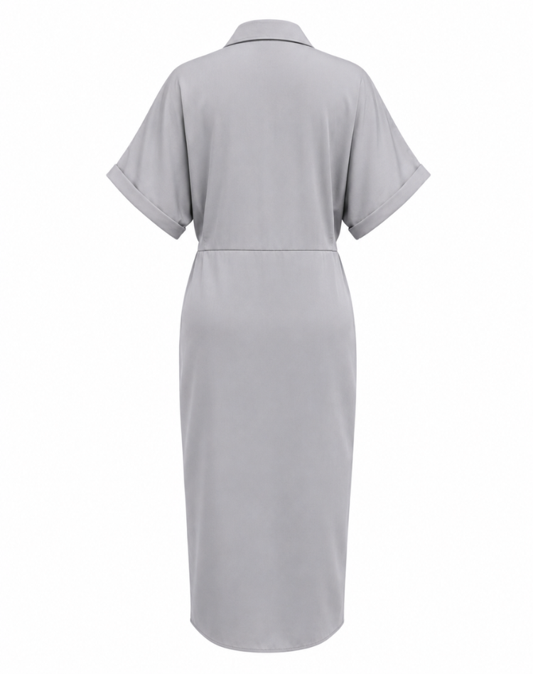 Chique Dames Overhemdjurk Midi met Taille Strik en Knoopsluiting
