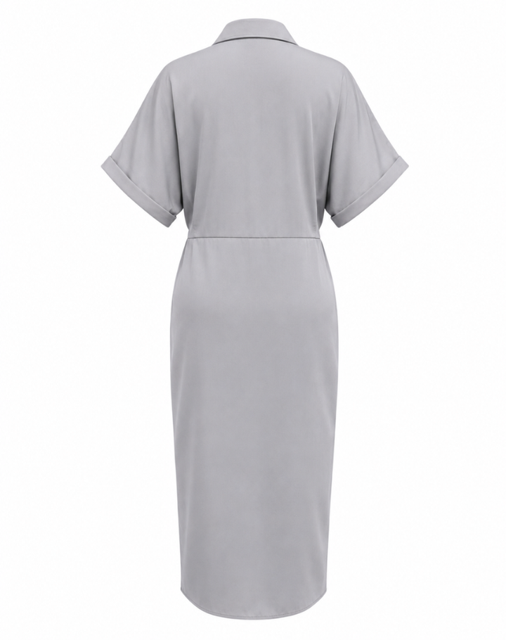 Chique Dames Overhemdjurk Midi met Taille Strik en Knoopsluiting