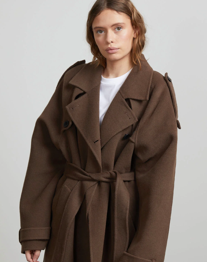 Oversized Long Women's Coat with Double Buttons