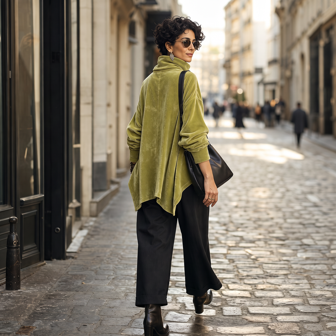 Rekbare Fluwelen Dames Coltrui met Knoopsluiting en Asymmetrische Zoom