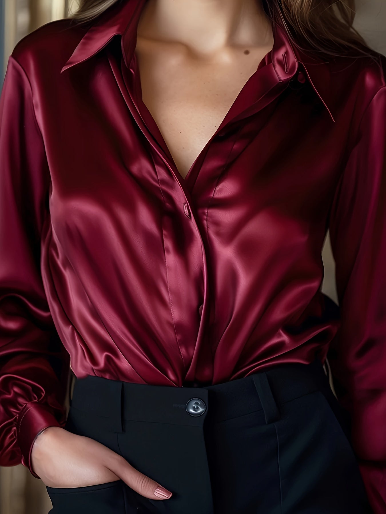 Luxe Blouse voor Vrouwen met Knoopsluiting en Lange Mouwen