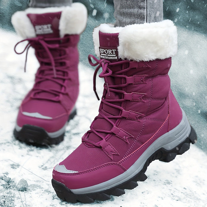 bordeaux winterlaarzen voor dames met witte bontkraag