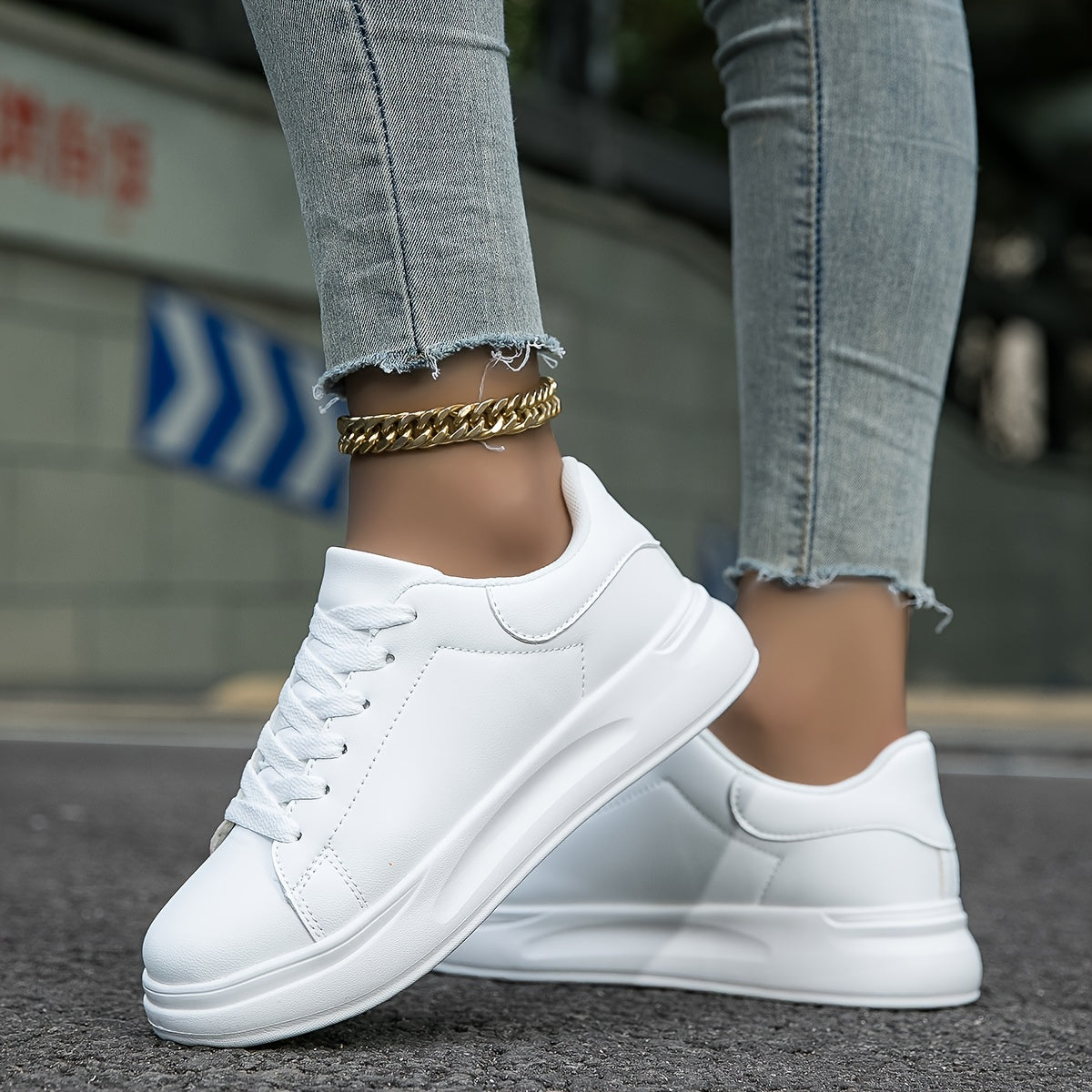 Witte Comfortabele Dames Sneakers met Dikke Zool
