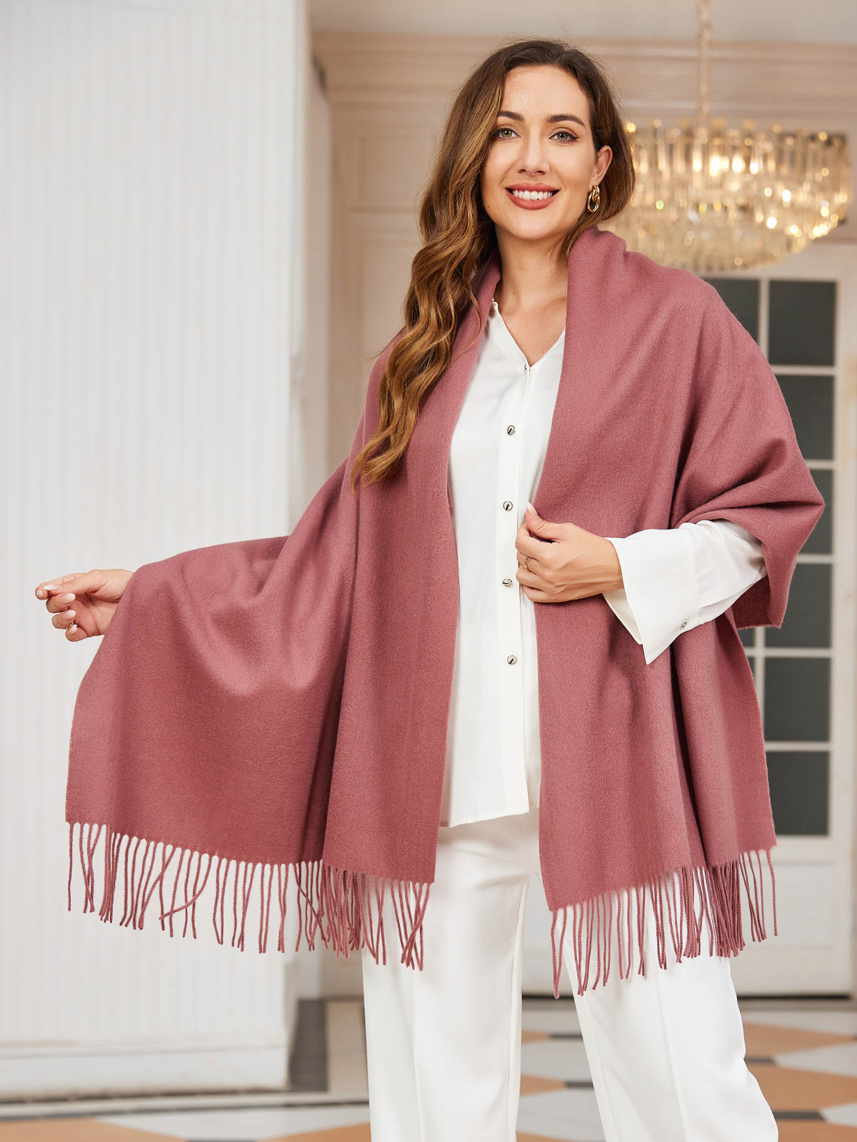 Elegante Zachte Dames Wollen Sjaal met Franjes