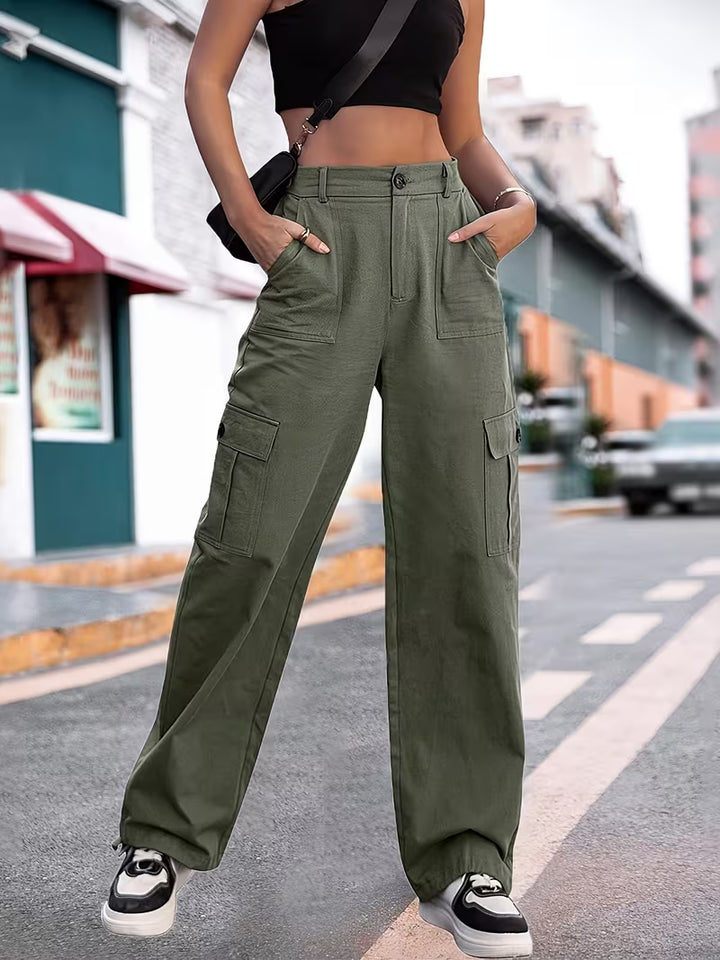 Trendy Dames Cargo Broek met Hoge Taille en Rechte Pasvorm