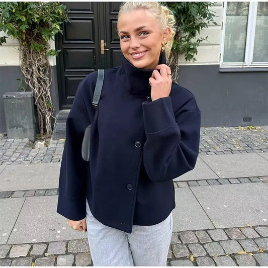 Trendy Winterse Dames Wollen Jas met Col en Korte Lengte