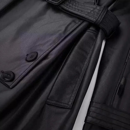 Stijlvolle Leren Dames Trenchcoat met Ceintuur