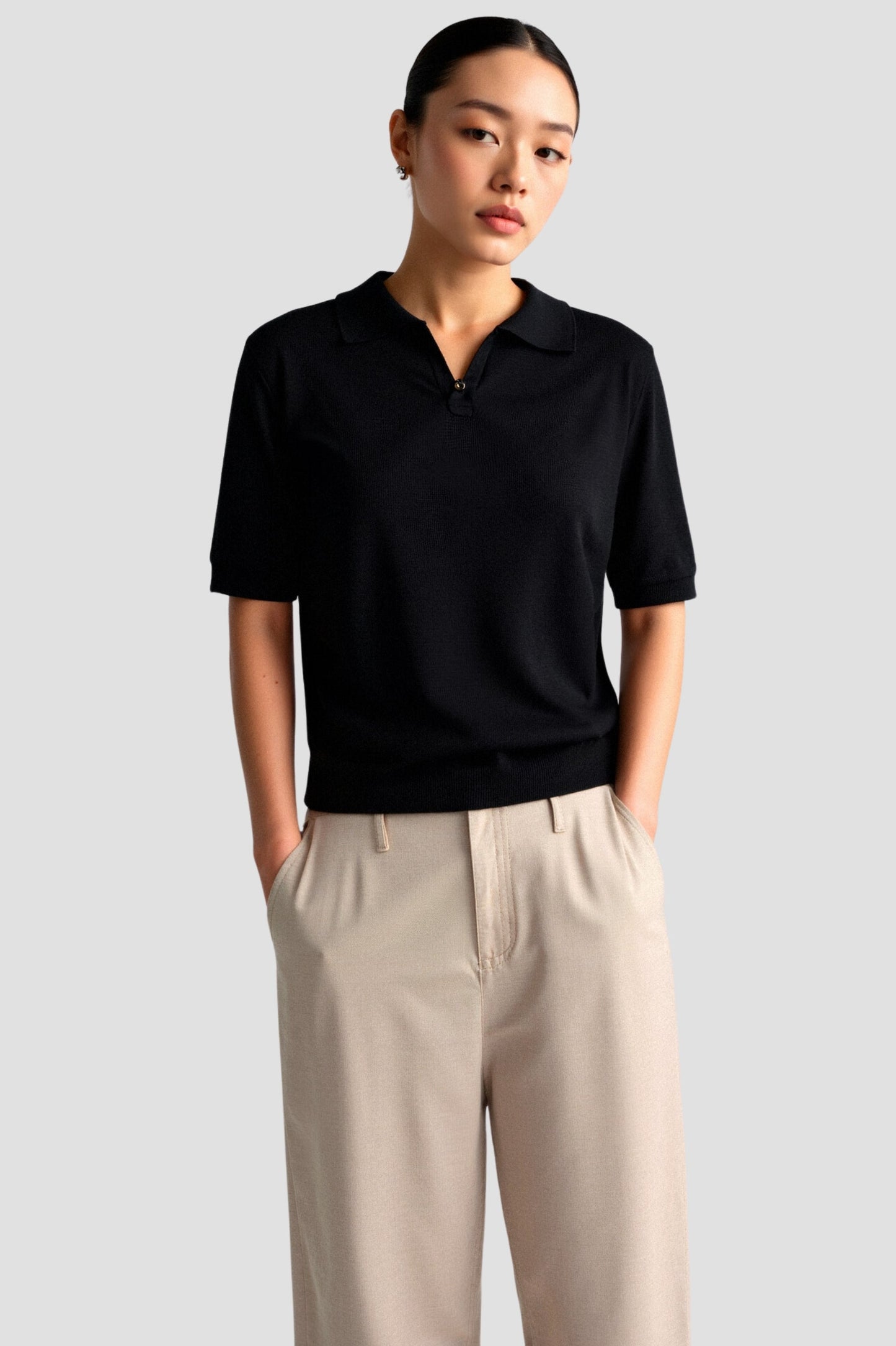 Dames Poloshirt met Korte Mouwen en V-Hals